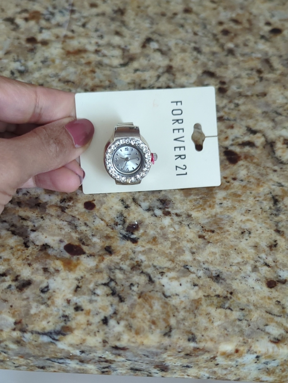 Silver Ring Watch with Rhinestones - Picture 2 of 3